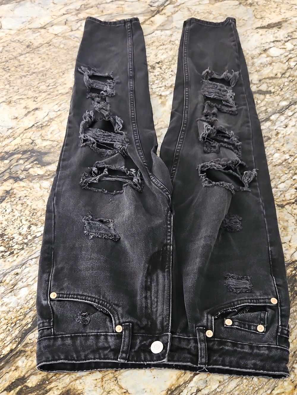 refuge Mom Black Distressed Jeans. Size 1 Inseam 26" Rise 11"